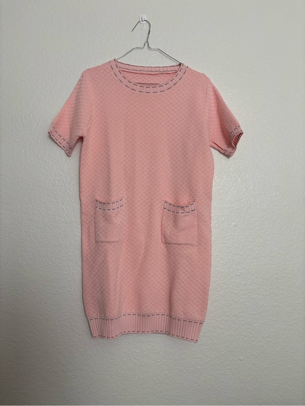 Pink Short-Sleeve Knit Pocket Dress